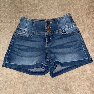 No Boundaries Blue Jean Shorts with Button Detail